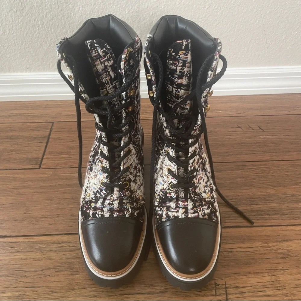 Tory Burch boots tweed booties black boots fall chunky boot lace up combat boot